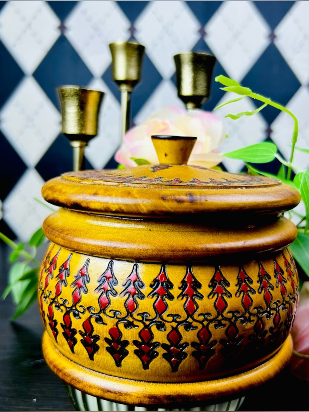 Romanian Wooden Box Hand Carved Poiana Brasov Folk Art Lidded Container Etched
